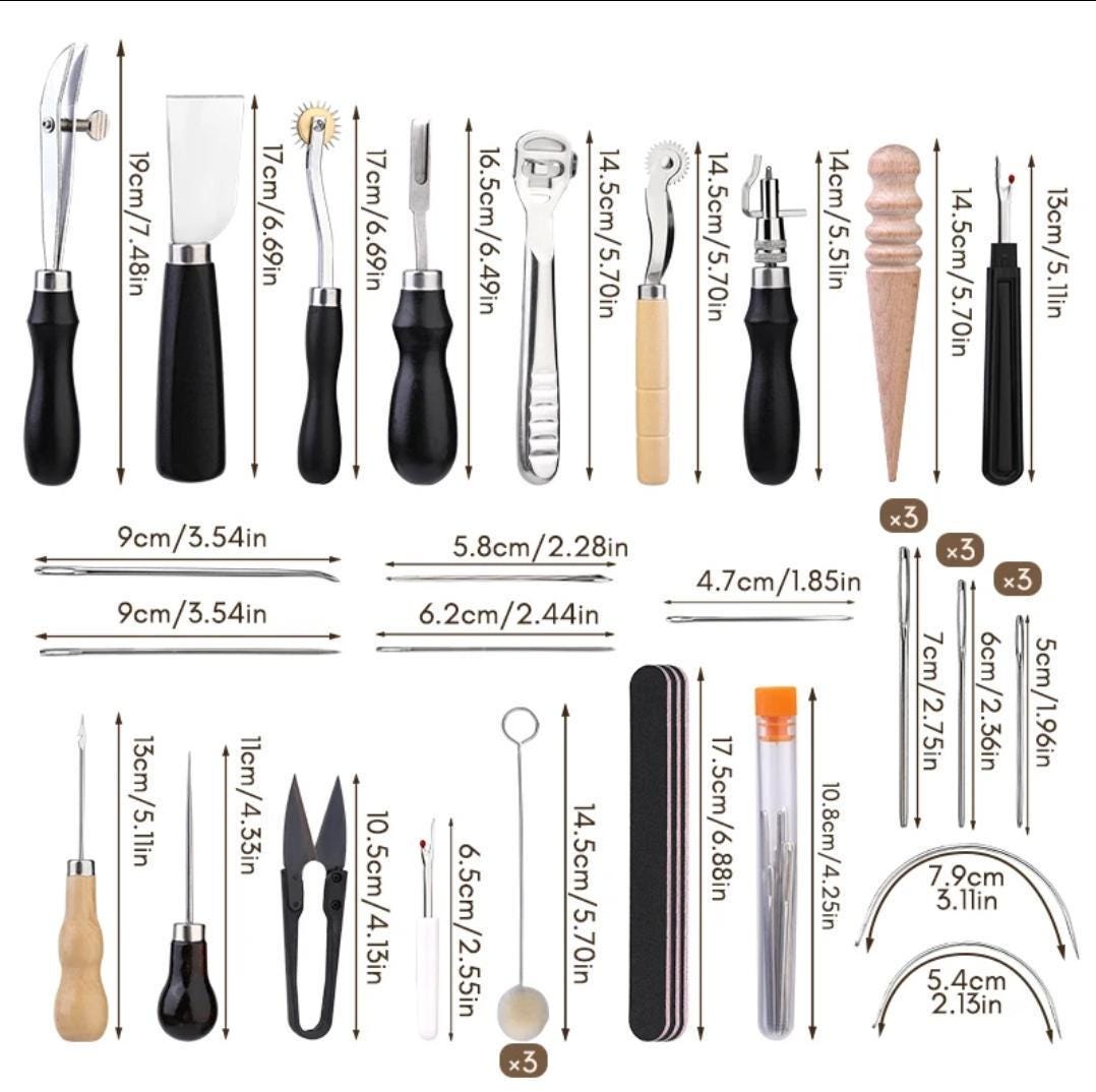 Professional leather craft tool kit – hand sewing repair set with wax thread, stitching punch, carving tools, and groover for diy projects