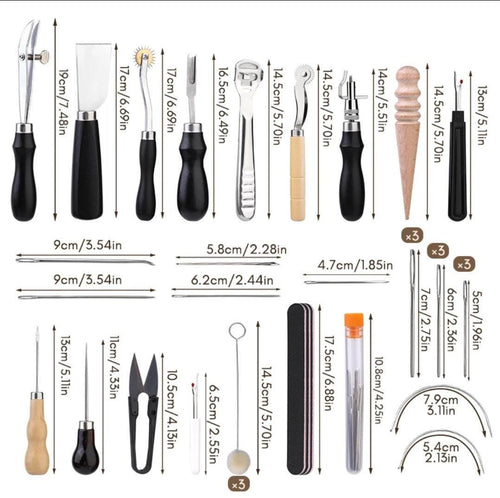 Professional leather craft tool kit – hand sewing repair set with wax thread, stitching punch, carving tools, and groover for diy projects