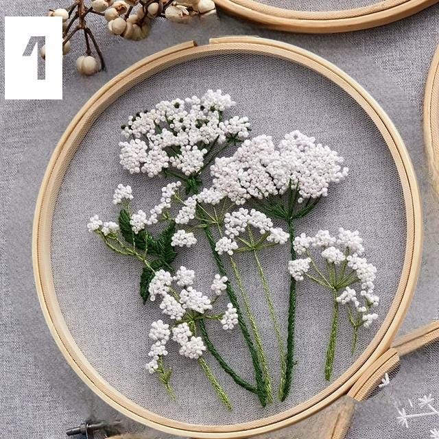 Diy embroidery kit for beginners | floral patterns & plants design | creative craft gift with hoop and threads