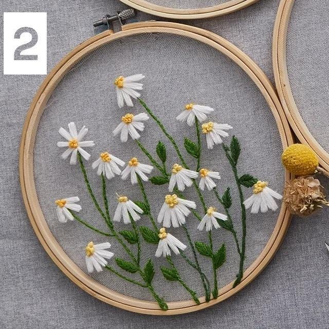 Diy embroidery kit for beginners | floral patterns & plants design | creative craft gift with hoop and threads