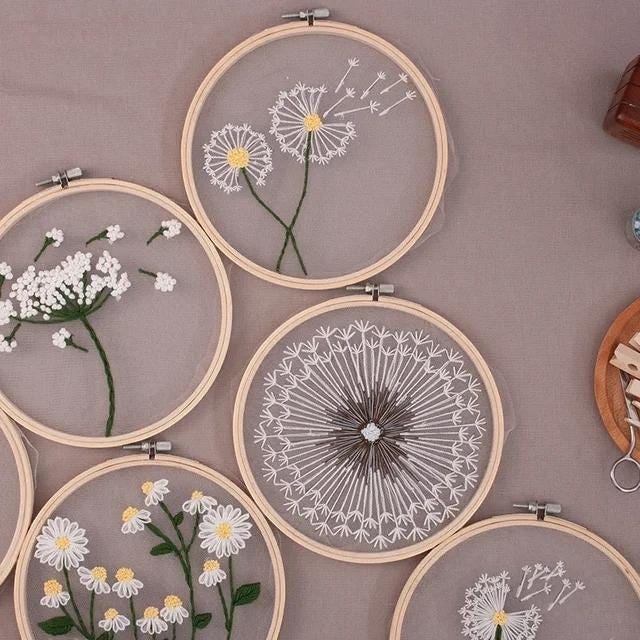 Diy embroidery kit for beginners | floral patterns & plants design | creative craft gift with hoop and threads