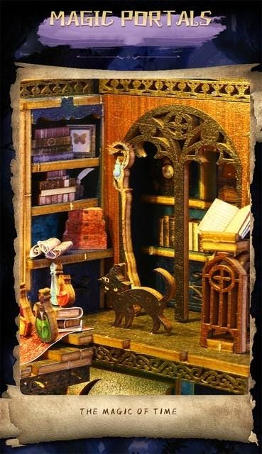 3D DIY Book Nook Kit - LED Wooden Miniature Puzzle Bookshelf Insert | Glowing Magic Market Dollhouse Decor for Creative Gift & Home Office