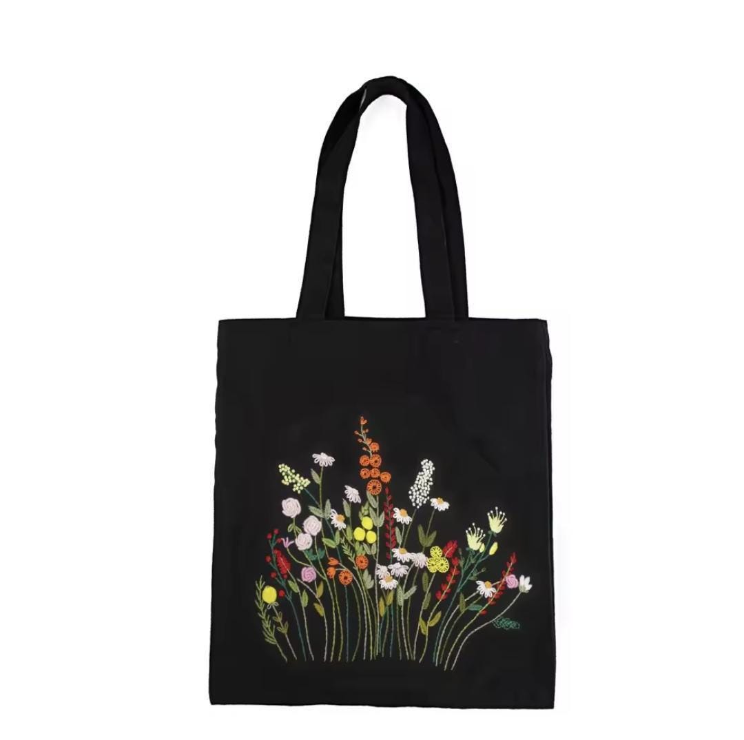 Canvas tote embroidery kit – diy floral embroidery for beginners | eco-friendly craft gift