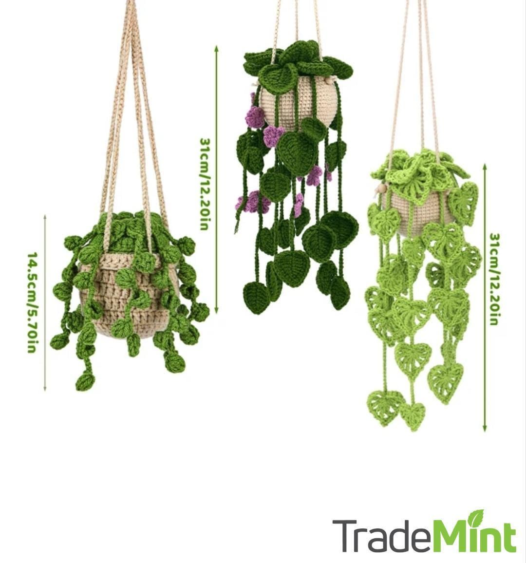 Crochet hanging vine plant kit with purple flowers | beginner-friendly diy craft set
