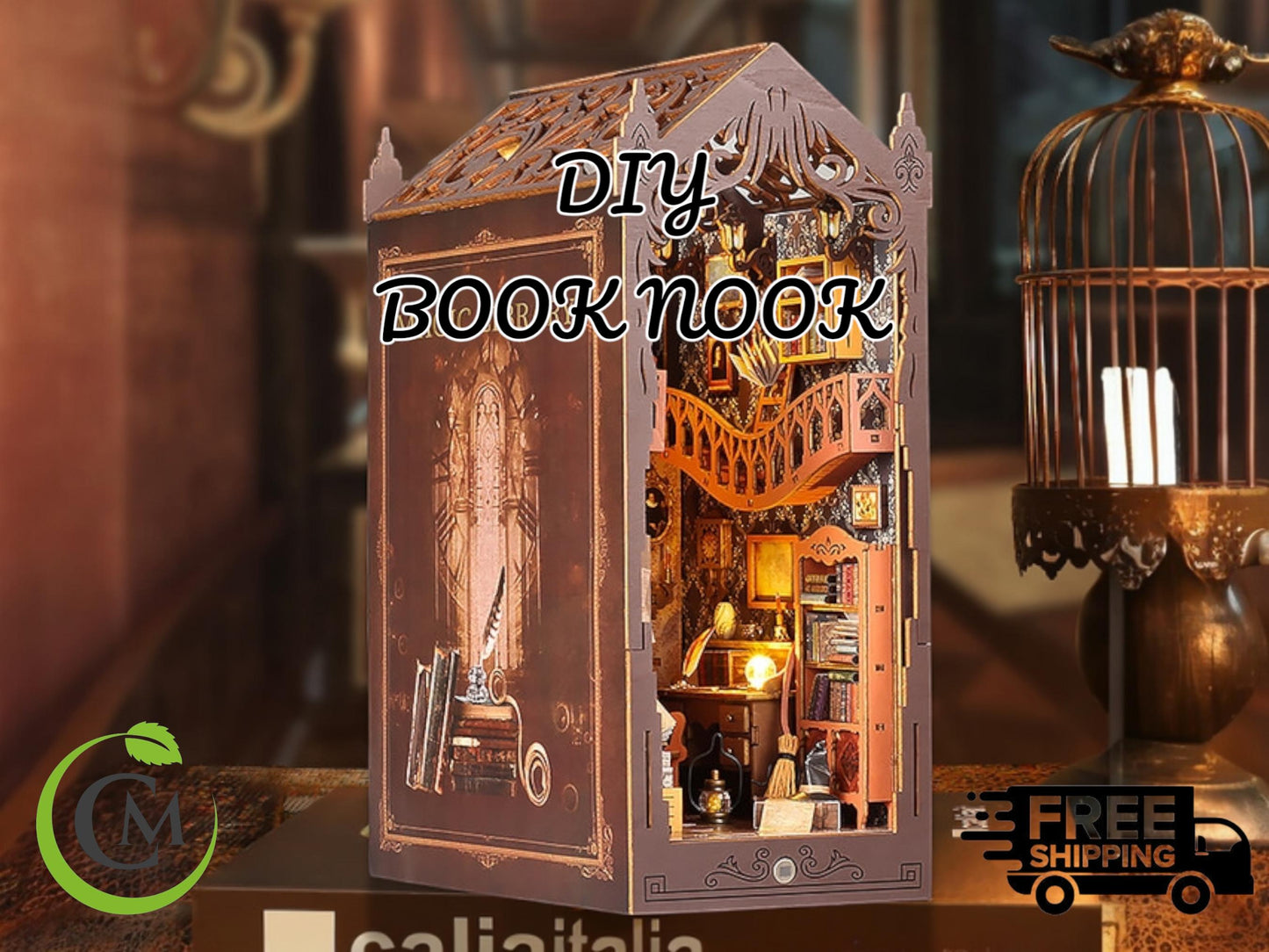 DIY Book Nook Kit - Magic Library Miniature Bookshelf Insert with LED Light | Wooden 3D Puzzle Bookend Decor for Gifts & Home