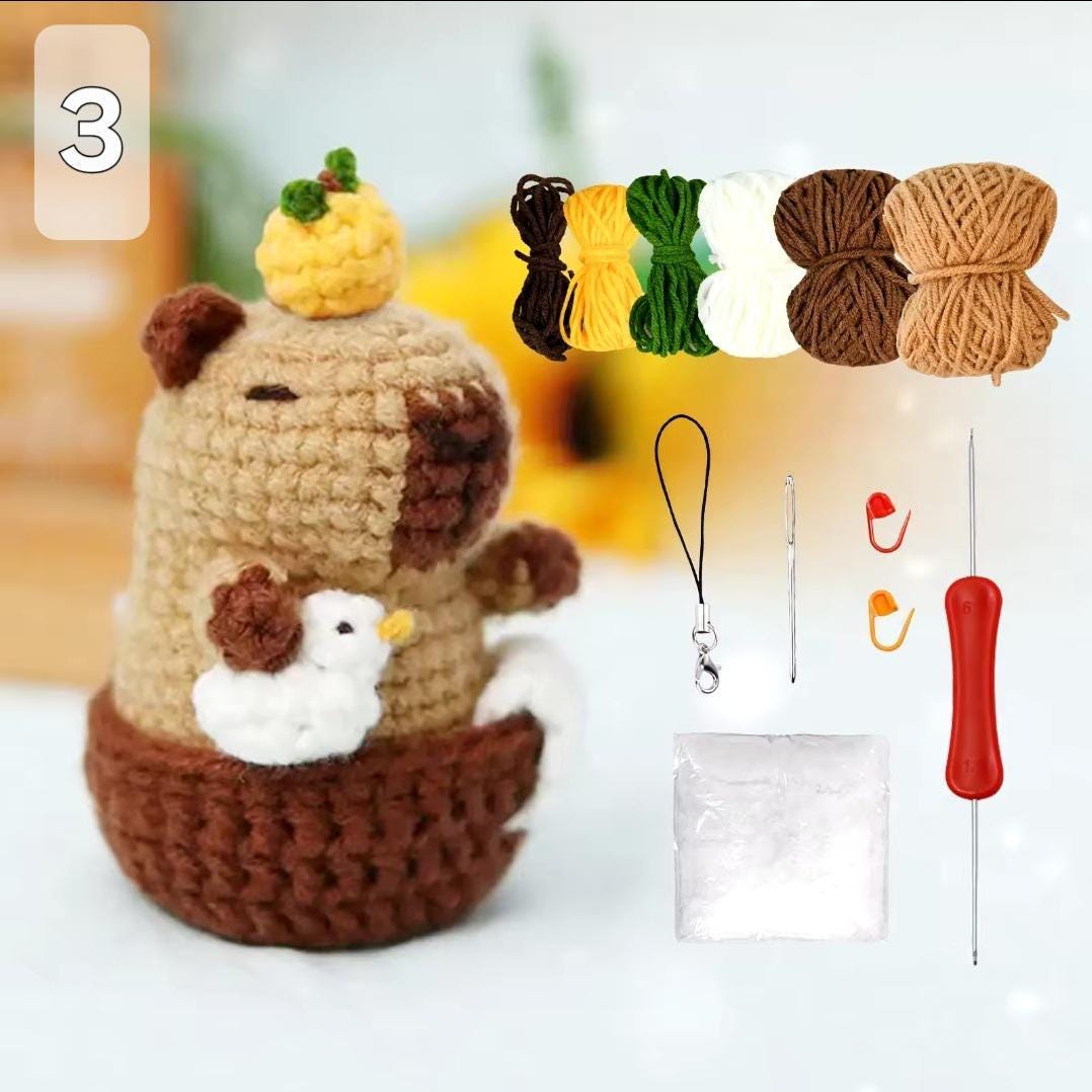 Capybara crochet kit | cute animal crochet starter set | diy craft kit for beginners & gift for craft lovers