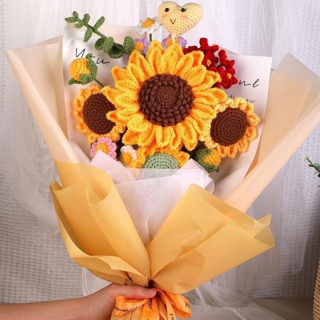 DIY Crochet Flower Bouquet Kit | Beginner-Friendly Yarn Craft Set | Perfect Gift for Mother's Day & Valentine's Day