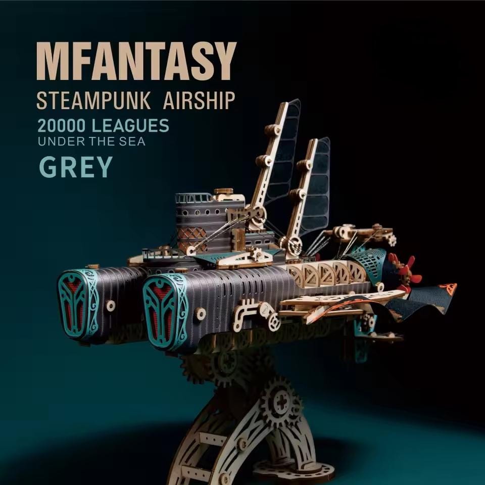 Steampunk Airship DIY 3D Wooden Puzzle | Victorian Spaceship Assembly Model Kit for Kids & Adults | Sci-Fi Fantasy Decor Gift