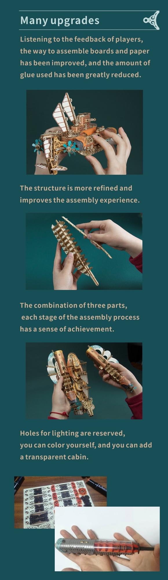 Steampunk Airship DIY 3D Wooden Puzzle | Victorian Spaceship Assembly Model Kit for Kids & Adults | Sci-Fi Fantasy Decor Gift