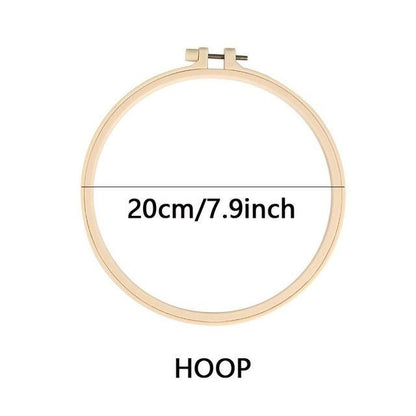 Round bamboo embroidery hoop dimensions graphic showing 20 cm diameter.