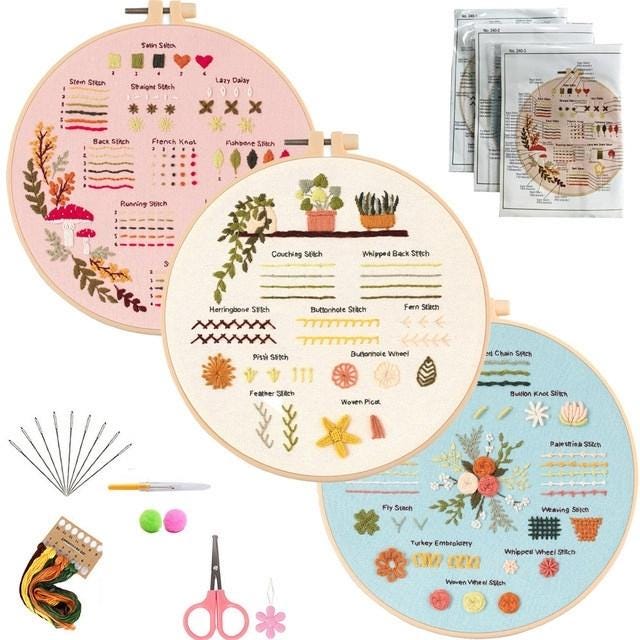 Embroidery Kit for Beginners | Stamped Flower Pattern & Thread Set | DIY Hand Stitch Kit with Hoop and Tools