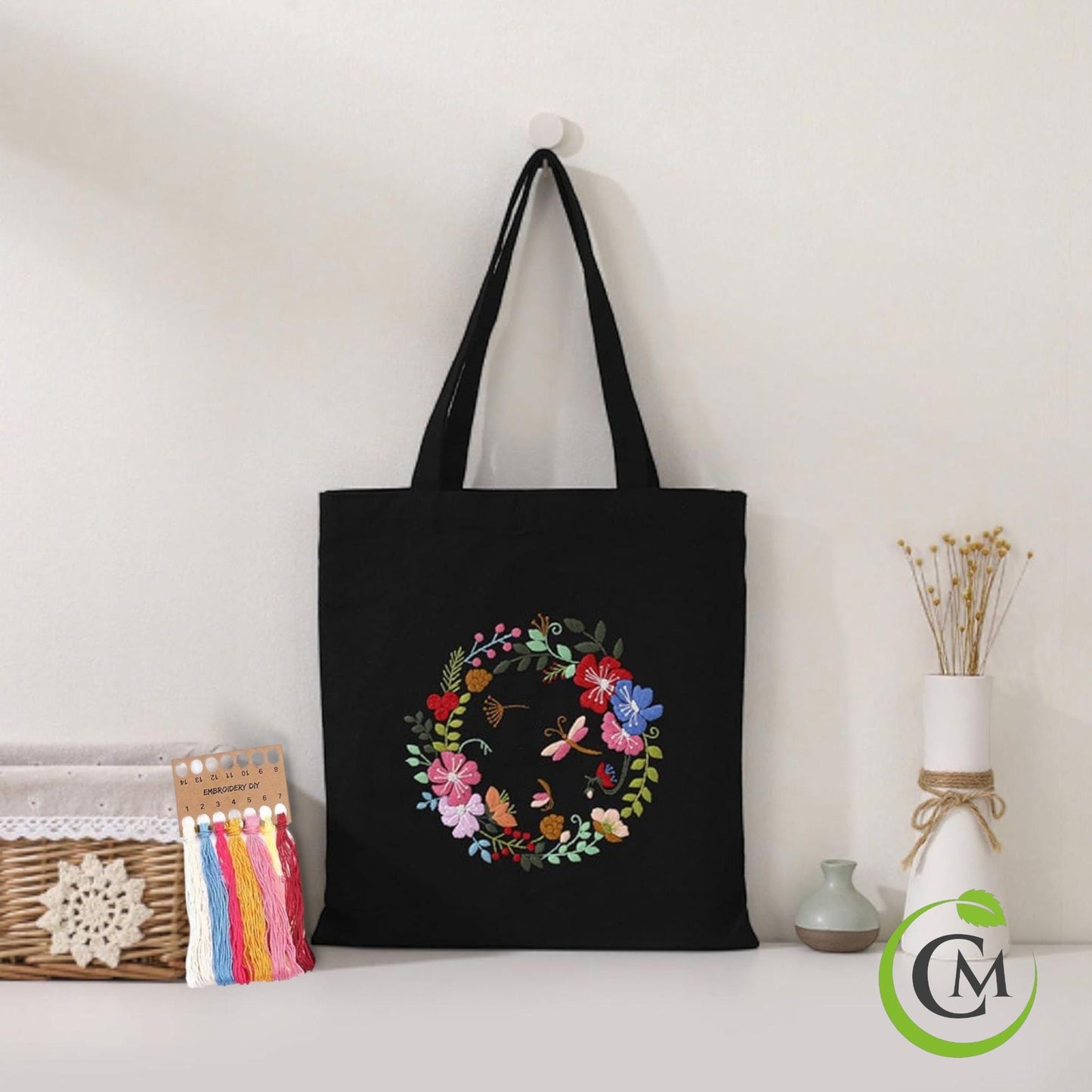 Tote Bag Embroidery Kit | DIY Canvas Embroidery for Beginners | Floral Embroidery Kit Gift | Hand Embroidery Kit