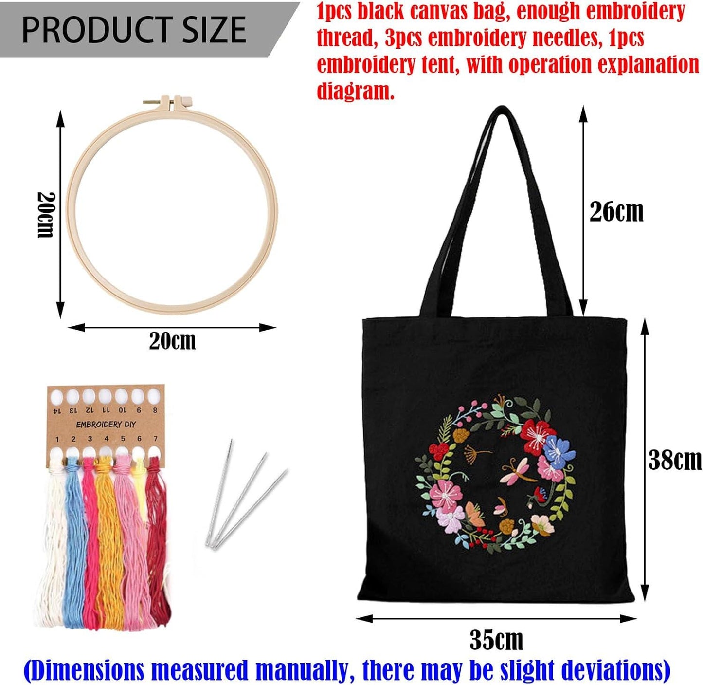 Tote Bag Embroidery Kit | DIY Canvas Embroidery for Beginners | Floral Embroidery Kit Gift | Hand Embroidery Kit