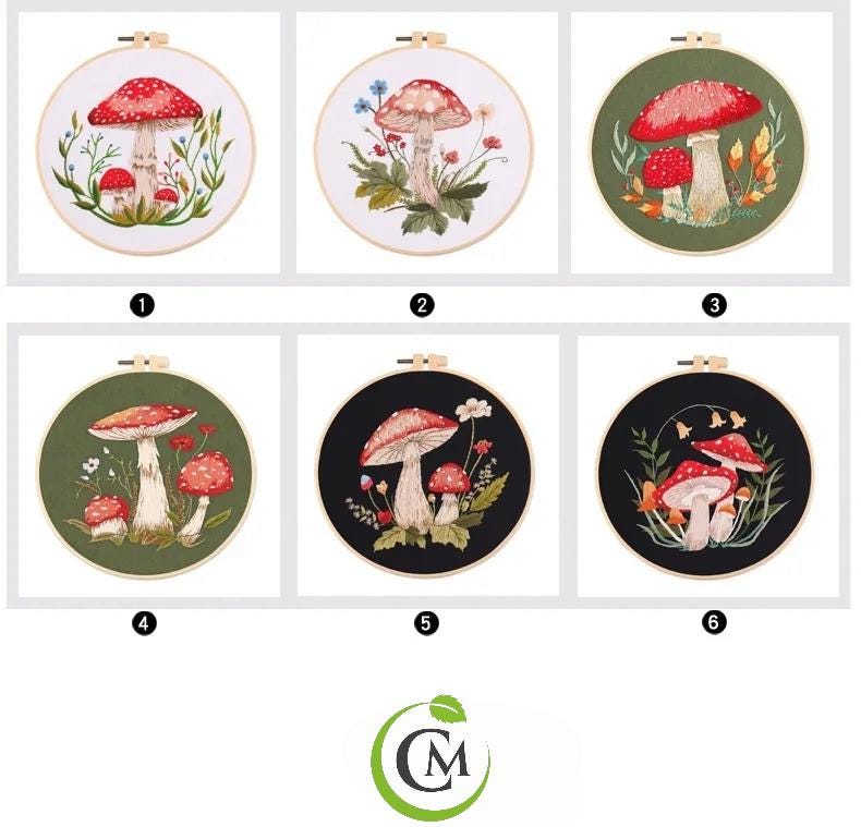 DIY Mushroom Embroidery Kit for Beginners | Printed Cross Stitch Set with Hoop, Washable Pattern | Handmade Home Decor & Gift