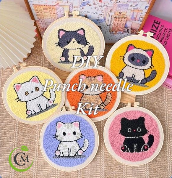 DIY Punch Needle Embroidery Kit – Cat-Themed Needlework for Beginners & Home Decor Gift