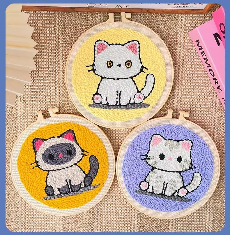 DIY Punch Needle Embroidery Kit – Cat-Themed Needlework for Beginners & Home Decor Gift