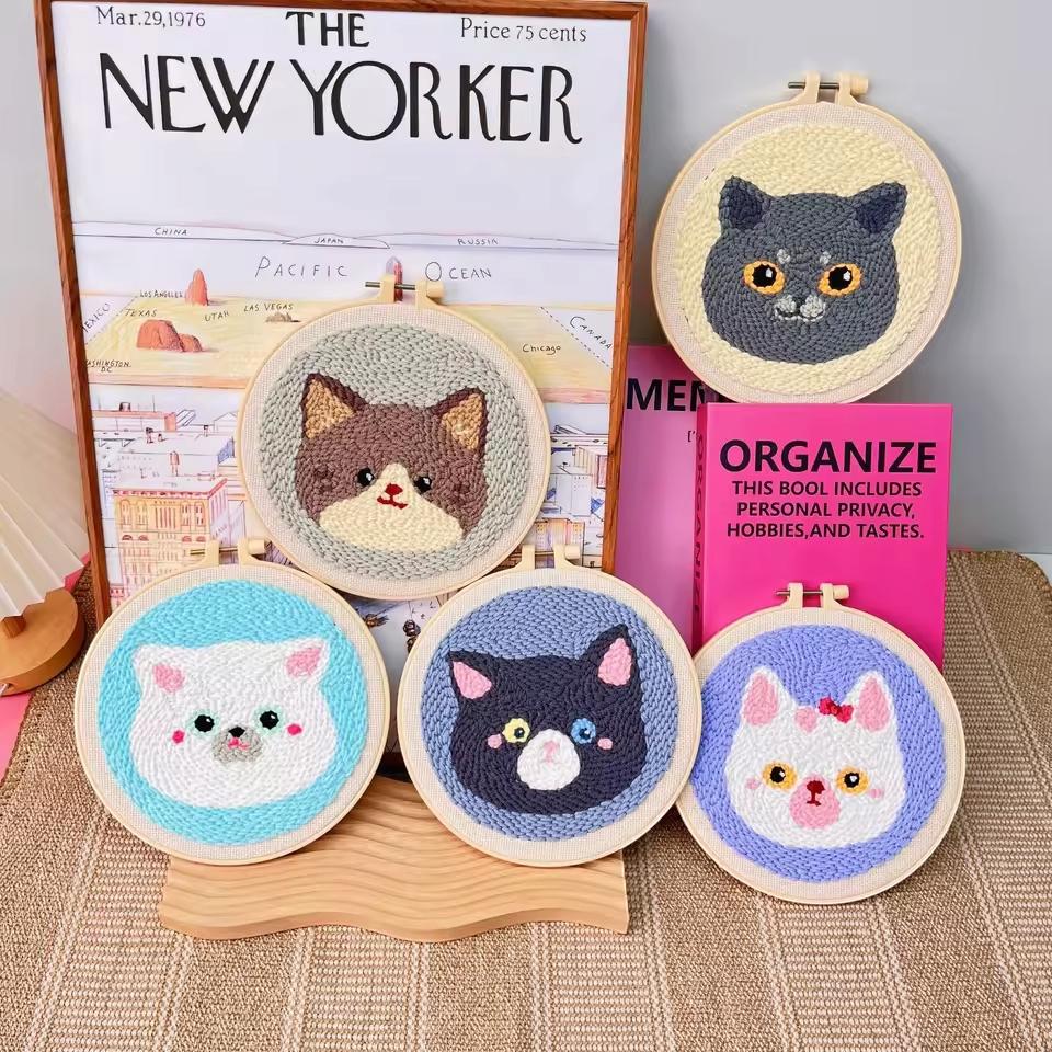 DIY Punch Needle Embroidery Kit – Cat-Themed Needlework for Beginners & Home Decor Gift