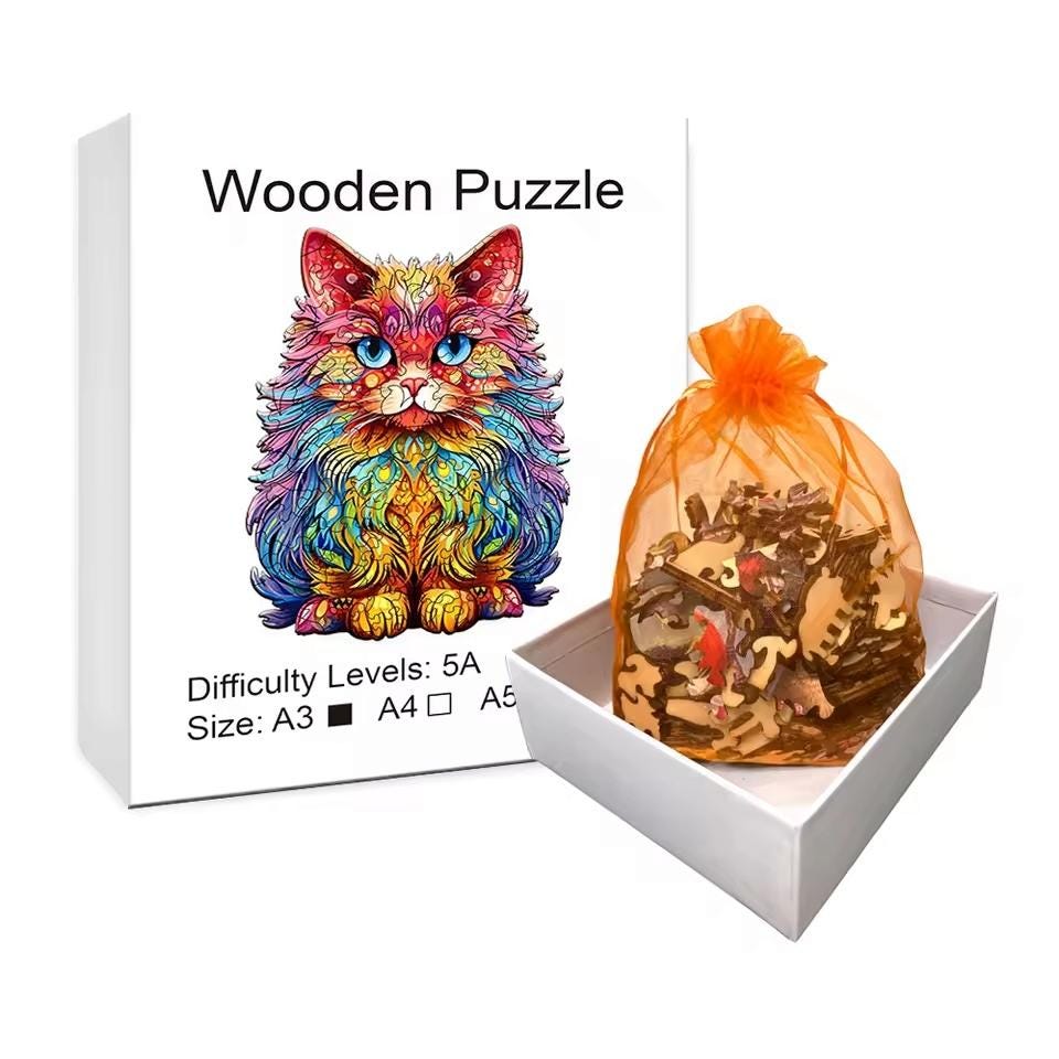 Persian Cat Wooden Puzzle | Unique Shaped Jigsaw | Brain Teaser Gift for Cat Lovers & Puzzle Fans