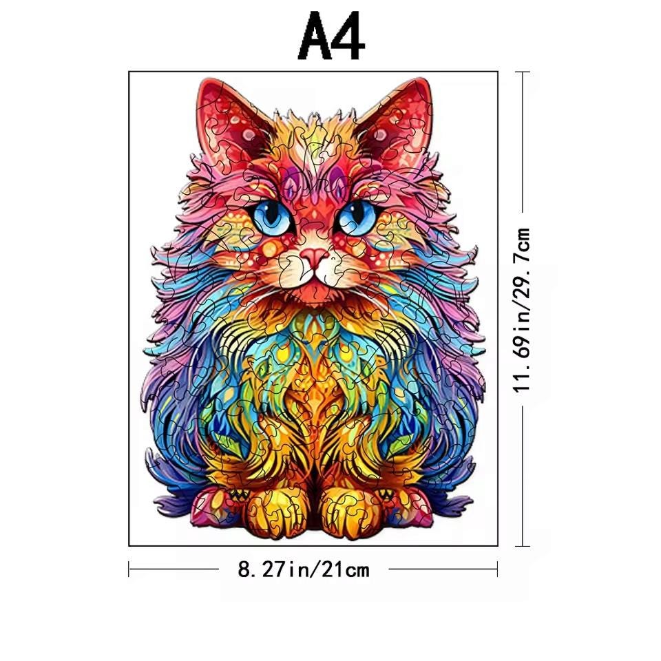 Persian Cat Wooden Puzzle | Unique Shaped Jigsaw | Brain Teaser Gift for Cat Lovers & Puzzle Fans