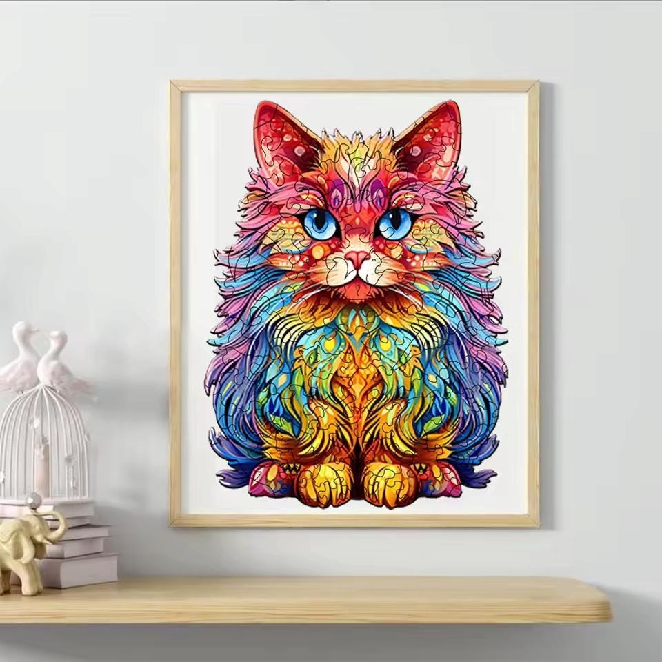 Persian Cat Wooden Puzzle | Unique Shaped Jigsaw | Brain Teaser Gift for Cat Lovers & Puzzle Fans