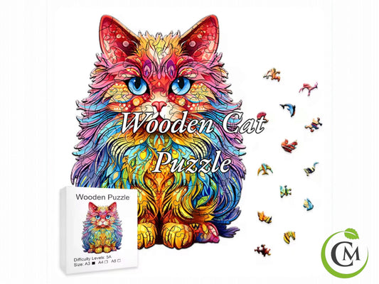 Persian Cat Wooden Puzzle | Unique Shaped Jigsaw | Brain Teaser Gift for Cat Lovers & Puzzle Fans