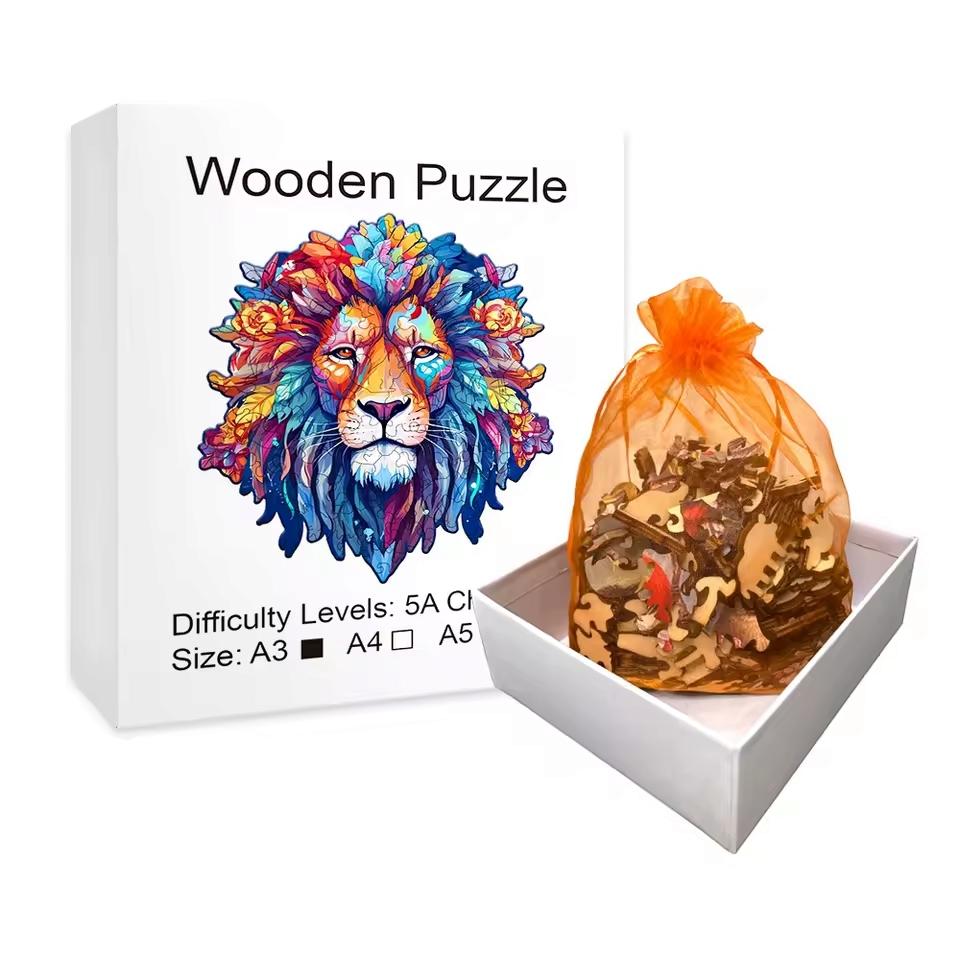 Majestic Lion Wooden Puzzle | Unique Shaped Jigsaw | Brain Teaser Gift for Cat Lovers & Puzzle Fans