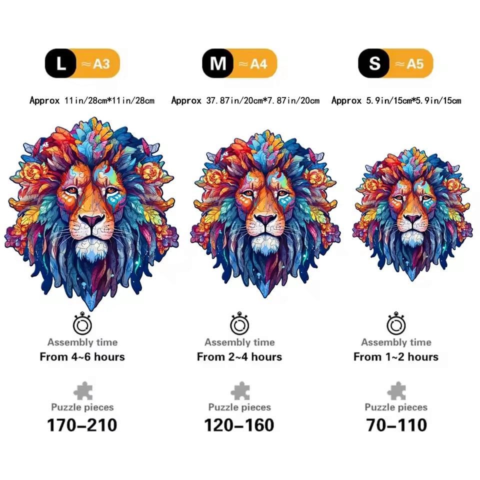 Majestic Lion Wooden Puzzle | Unique Shaped Jigsaw | Brain Teaser Gift for Cat Lovers & Puzzle Fans