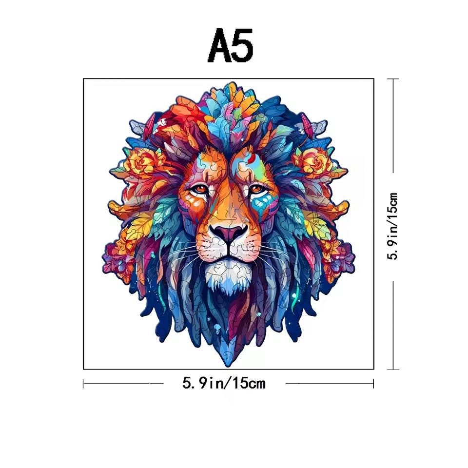 Majestic Lion Wooden Puzzle | Unique Shaped Jigsaw | Brain Teaser Gift for Cat Lovers & Puzzle Fans