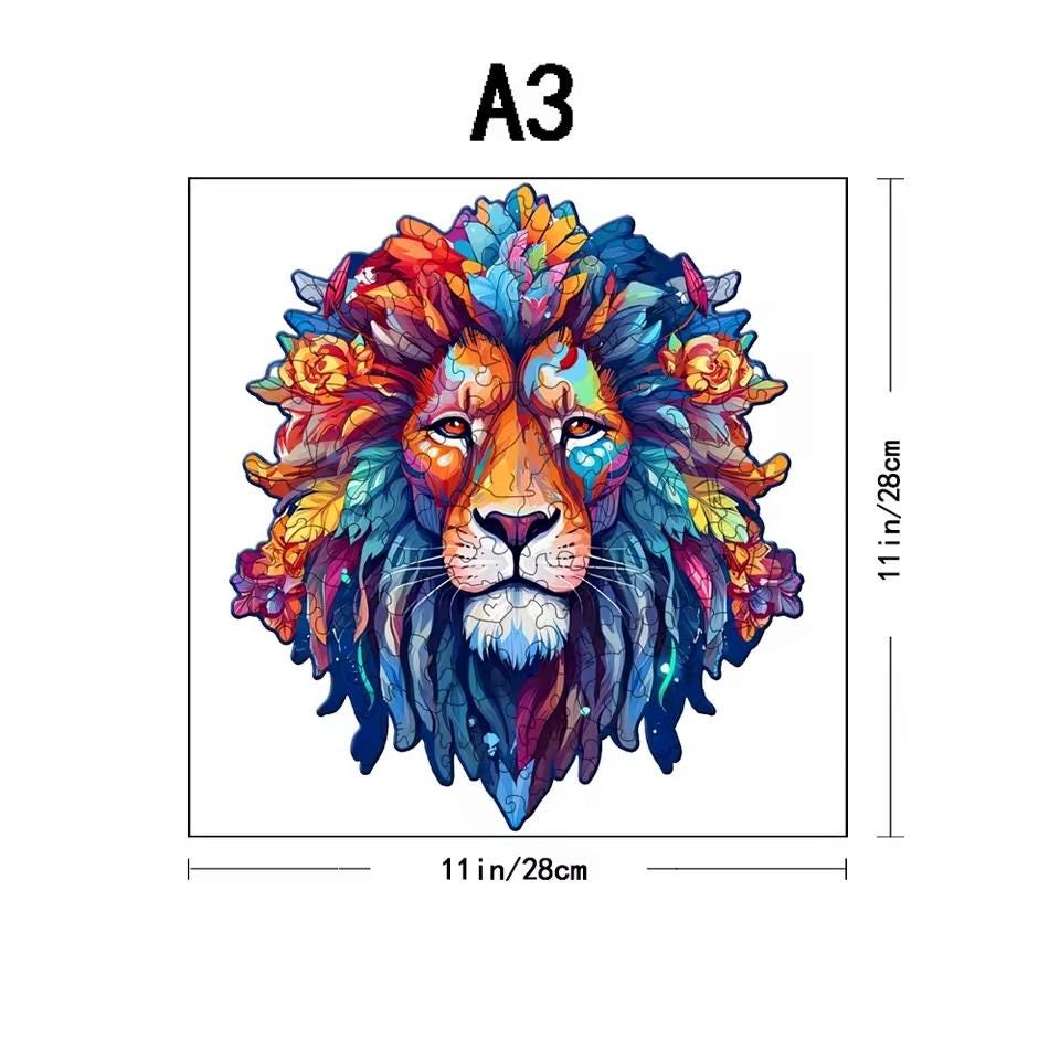 Majestic Lion Wooden Puzzle | Unique Shaped Jigsaw | Brain Teaser Gift for Cat Lovers & Puzzle Fans