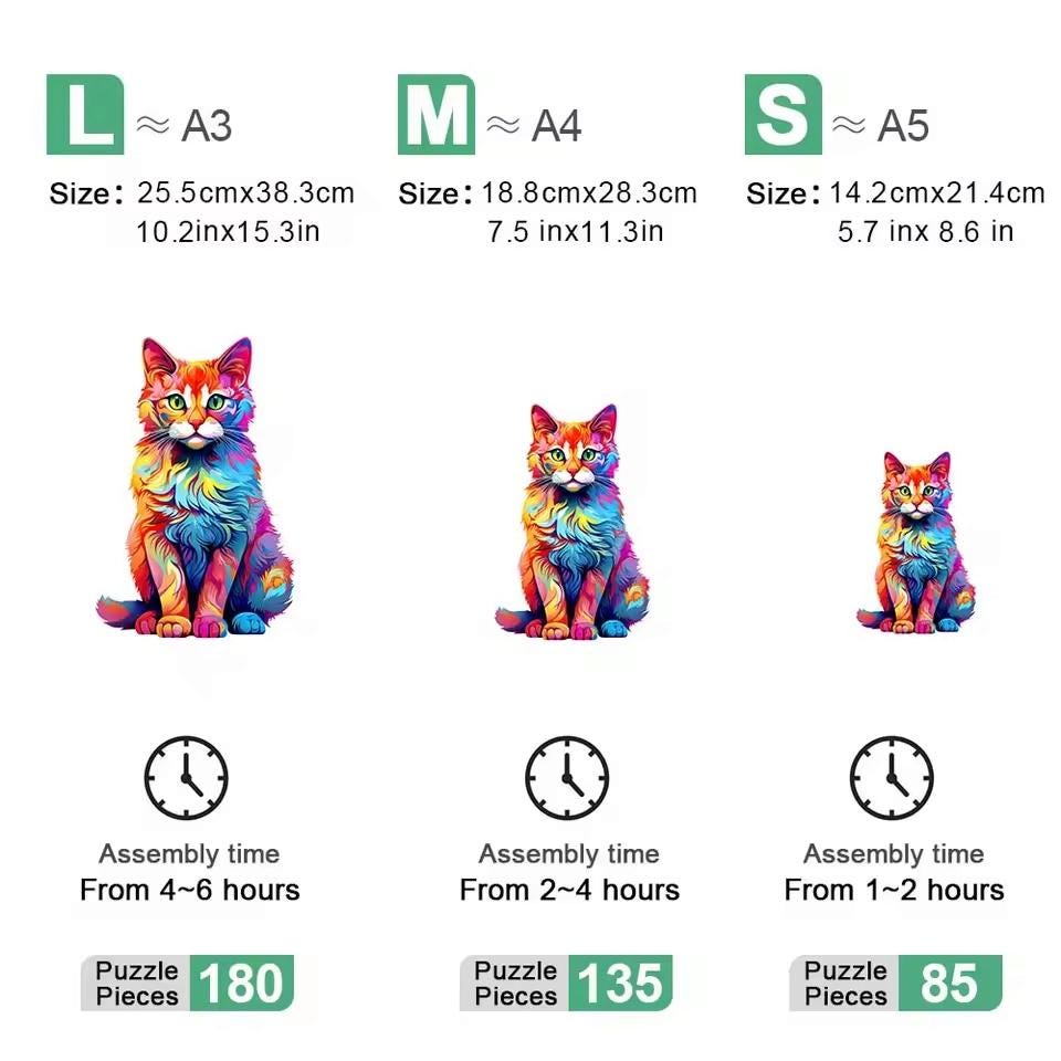 Cat Wooden Puzzle | Unique Shaped Jigsaw | Brain Teaser Gift for Cat Lovers & Puzzle Fans