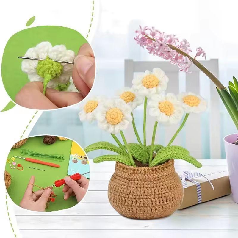 DIY Crochet Flower Kit – Beginner-Friendly Yarn Craft | Tulip, Daisy & Bluebell Crochet Set | Handmade Floral Home Decor