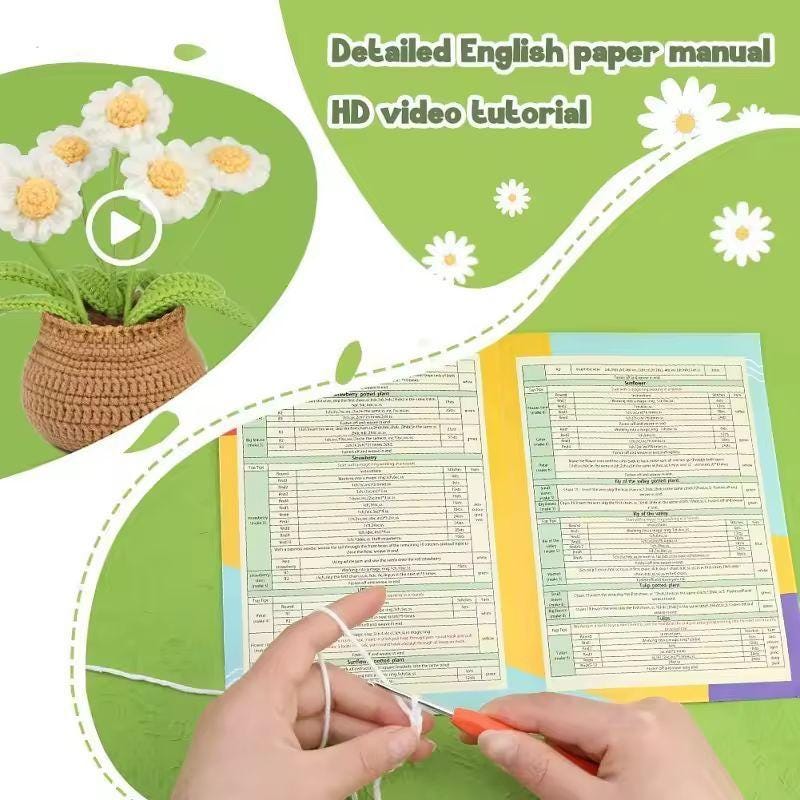 DIY Crochet Flower Kit – Beginner-Friendly Yarn Craft | Tulip, Daisy & Bluebell Crochet Set | Handmade Floral Home Decor
