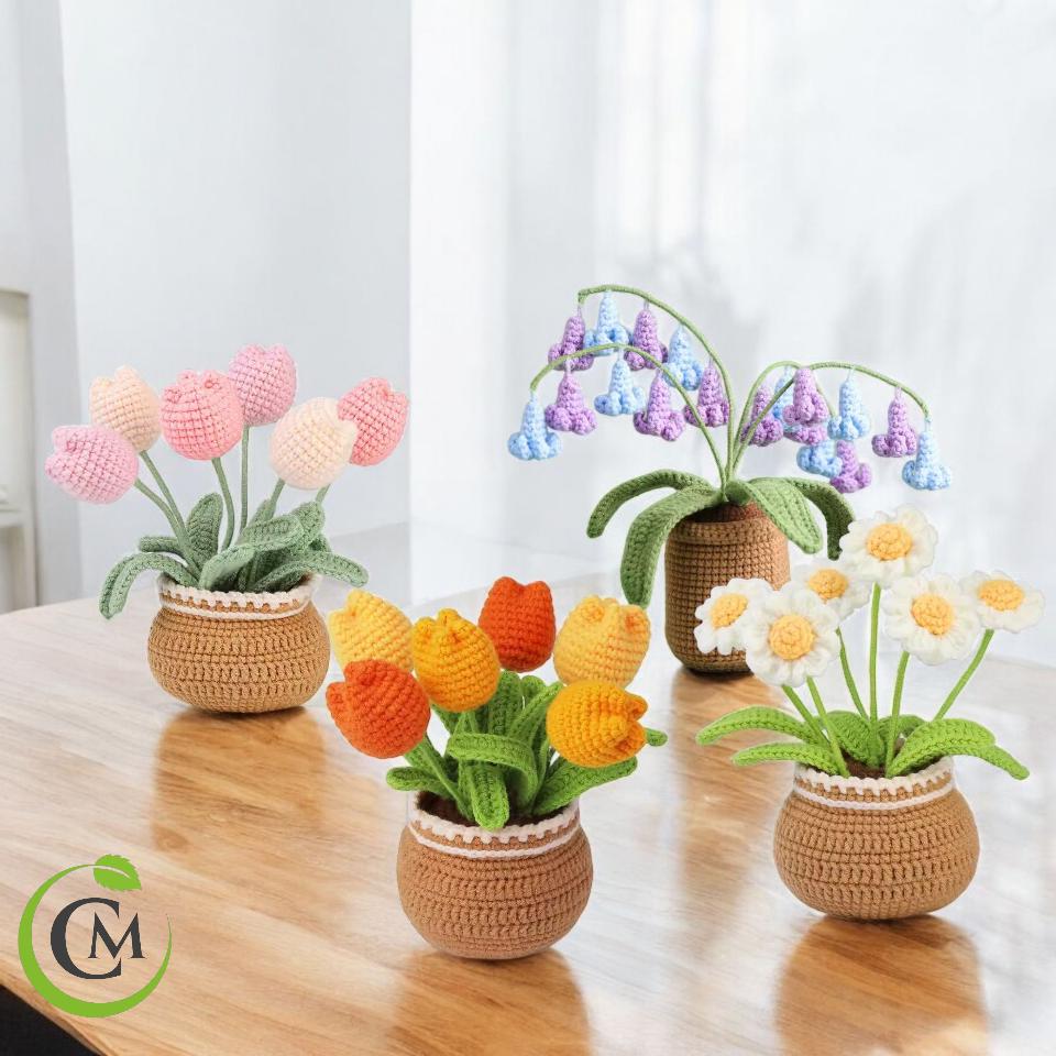 DIY Crochet Flower Kit – Beginner-Friendly Yarn Craft | Tulip, Daisy & Bluebell Crochet Set | Handmade Floral Home Decor