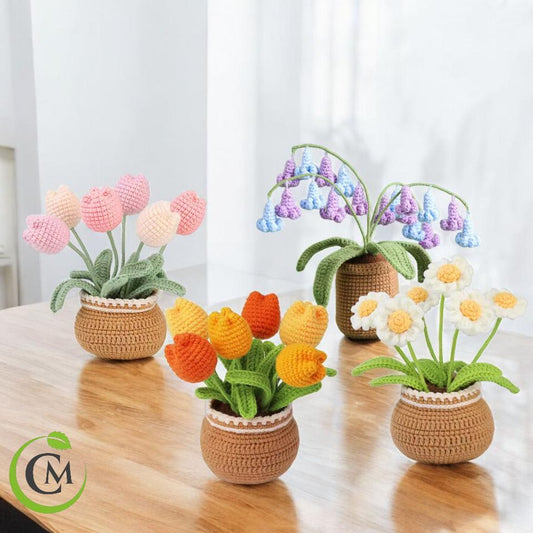 DIY Crochet Flower Kit – Beginner-Friendly Yarn Craft | Tulip, Daisy & Bluebell Crochet Set | Handmade Floral Home Decor