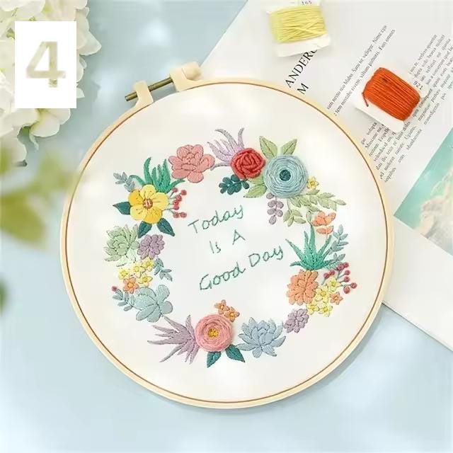 Beginners Embroidery Kit - Floral Needlework Set | Hoop, Threads and Printed Fabric | Hand Stitch Gift & Home Decor