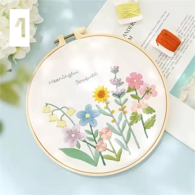 Beginners Embroidery Kit - Floral Needlework Set | Hoop, Threads and Printed Fabric | Hand Stitch Gift & Home Decor
