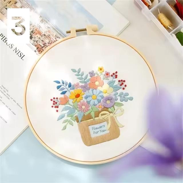 Beginners Embroidery Kit - Floral Needlework Set | Hoop, Threads and Printed Fabric | Hand Stitch Gift & Home Decor