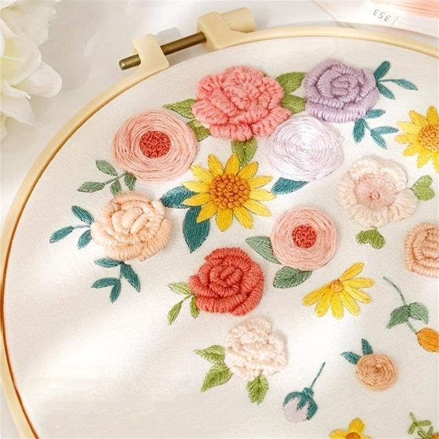 Beginners Embroidery Kit - Floral Needlework Set | Hoop, Threads and Printed Fabric | Hand Stitch Gift & Home Decor