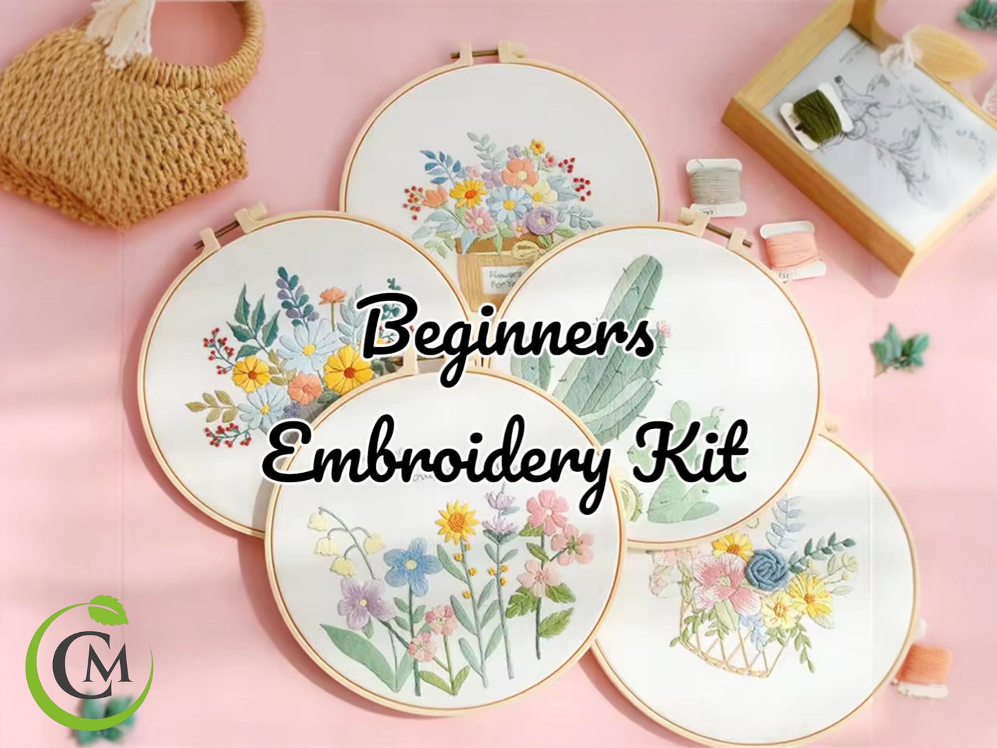 Beginners Embroidery Kit - Floral Needlework Set | Hoop, Threads and Printed Fabric | Hand Stitch Gift & Home Decor