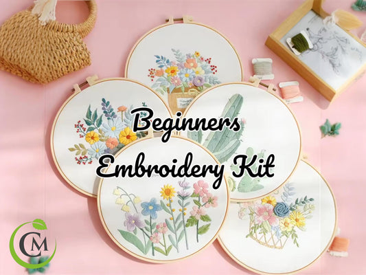 Beginners Embroidery Kit - Floral Needlework Set | Hoop, Threads and Printed Fabric | Hand Stitch Gift & Home Decor