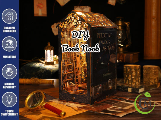 DIY Book Nook Kit - Miniature Wooden Bookend with LED Lights | Handmade Bookshelf Insert & Unique Gift