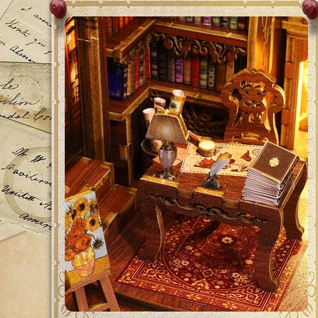 DIY Library Book Nook Kit – Miniature Wooden Bookshelf Insert with LED Lights | Unique Gift for Book Lovers & Home Decor