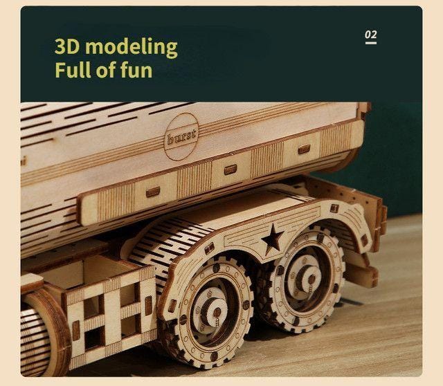 Wooden Truck Puzzle | 3D DIY Model Truck Kit | Mechanical Puzzle with Piggy Bank | Gift for Kids & Adults | Building Toy