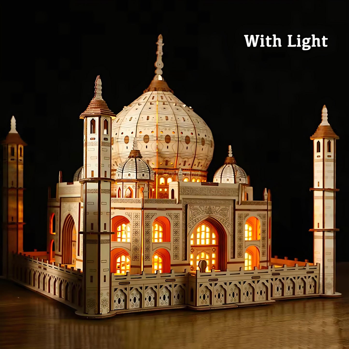 Taj Mahal 3D Wooden Puzzle with Light | DIY Landmark Model Kit | Architecture Building Gift for Adults & Kids | Home Décor Craft