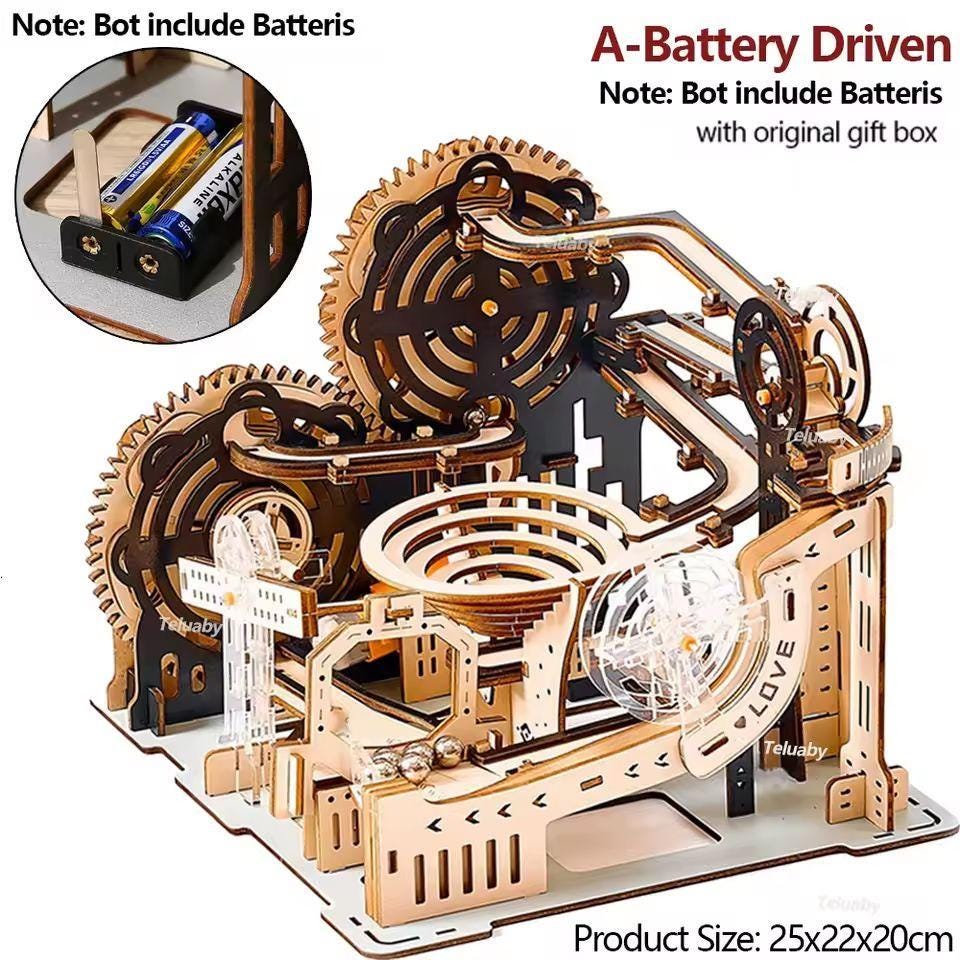 3D Wooden Puzzle Marble Run | DIY Mechanical Model Kit | Unique Gift for Puzzle & STEM Lovers | Educational Building Set for Adults and Kids