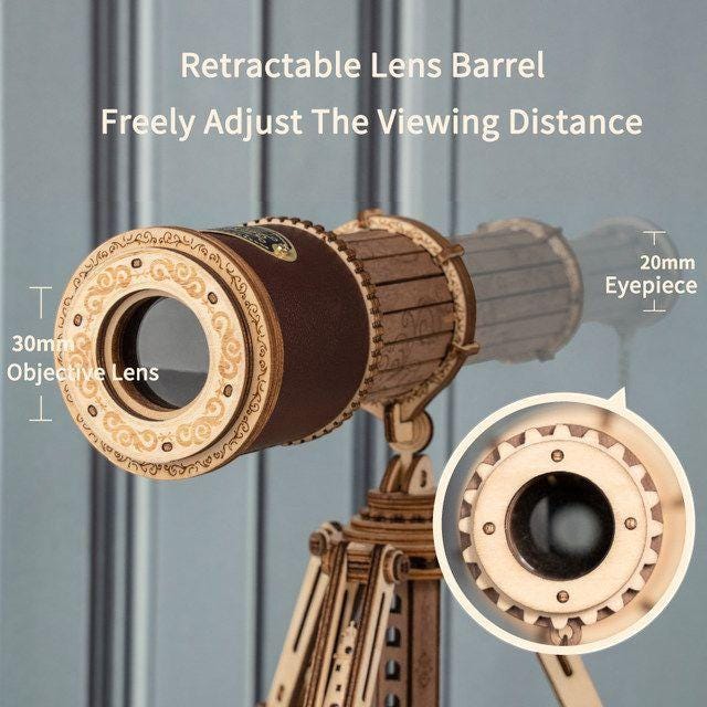 Wooden Telescope Model DIY Kit | 3D Puzzle for Adults & Teens | Monocular Assembly Craft | Fun Gift Idea | Steampunk Decor Toy
