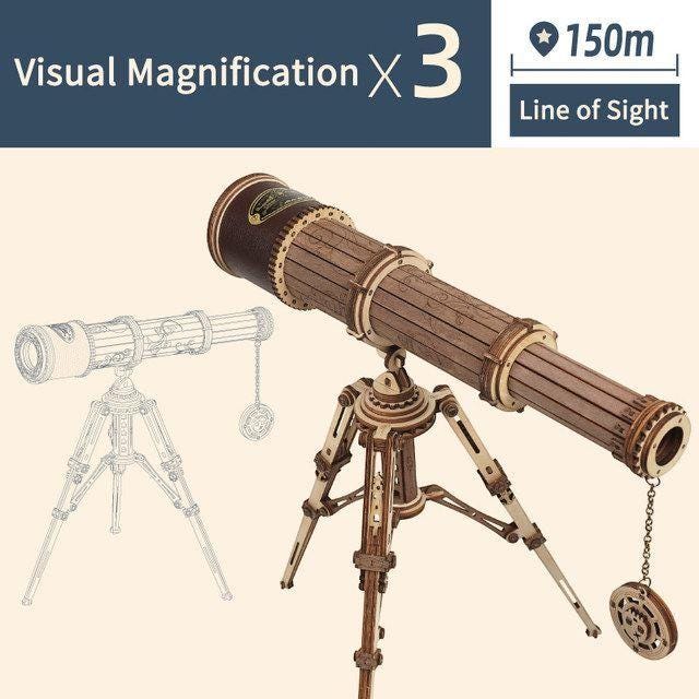 Wooden Telescope Model DIY Kit | 3D Puzzle for Adults & Teens | Monocular Assembly Craft | Fun Gift Idea | Steampunk Decor Toy