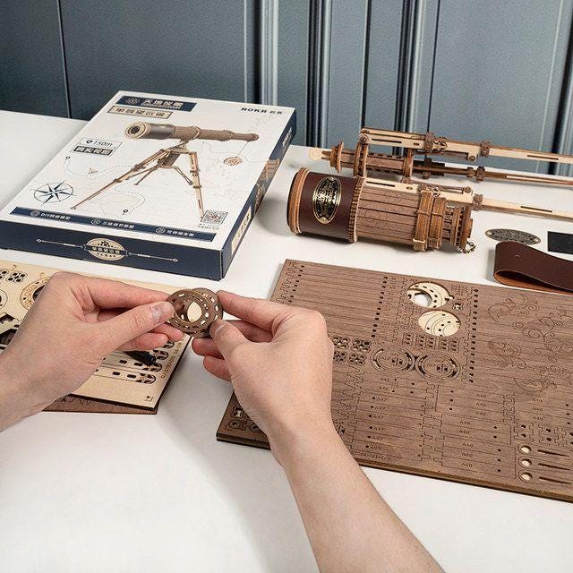 Wooden Telescope Model DIY Kit | 3D Puzzle for Adults & Teens | Monocular Assembly Craft | Fun Gift Idea | Steampunk Decor Toy