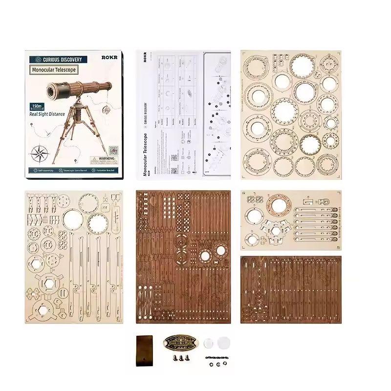Wooden Telescope Model DIY Kit | 3D Puzzle for Adults & Teens | Monocular Assembly Craft | Fun Gift Idea | Steampunk Decor Toy