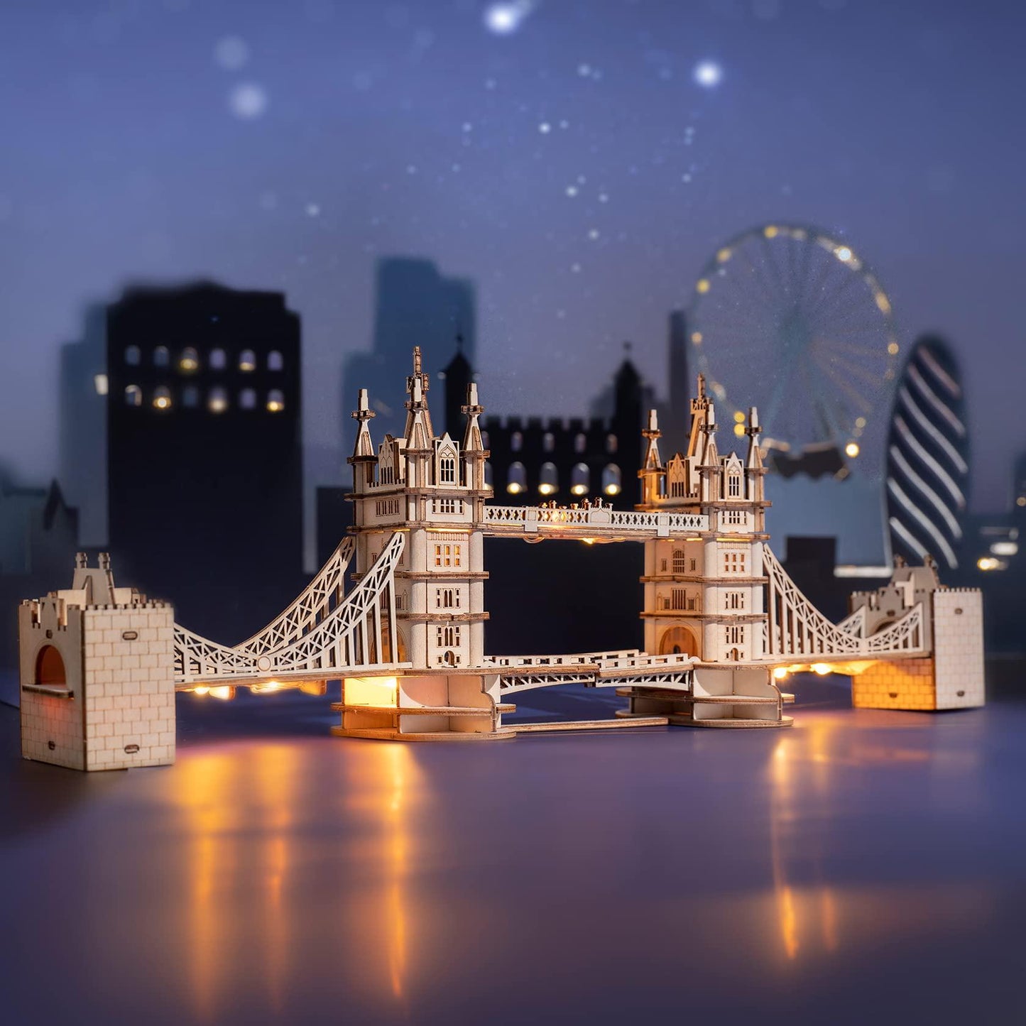 Tower Bridge Wooden Model Kit | 3D Wooden Puzzle Landmark Gift | DIY Craft Kit for Adults & Teens with LED Light | London Bridge Home Décor
